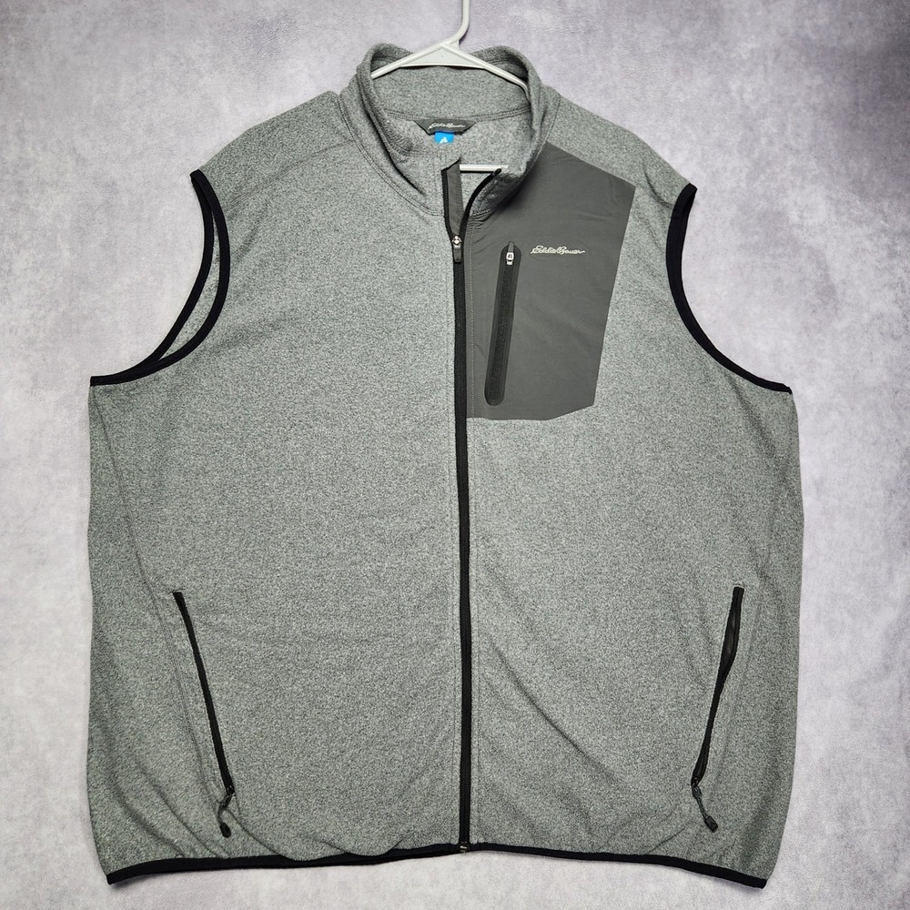 Eddie Bauer Mens Gray Fleece Full Zip Vest size 3XL Heathered 13750348 Pockets
